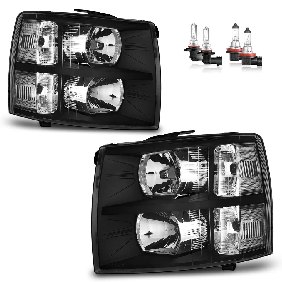 Pair Headlights For 2007-2014 Chevy Silverado 1500 2500HD 3500HD w/ Bulbs Foto 4 de 4