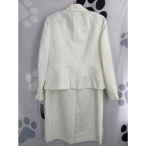 Le Suit NWT Two Piece Set 2 Button Notch Lapel Blazer Midi Skirt Ivory US 8 New - Picture 2 of 10