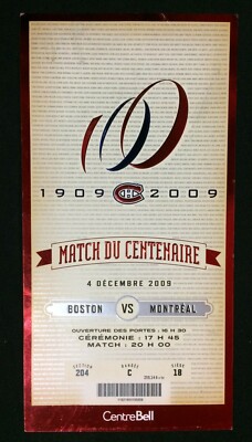MONTREAL CANADIENS 100 ANNIVERSARY TICKET STUB MTL V BOSTON DEC 4 2009 