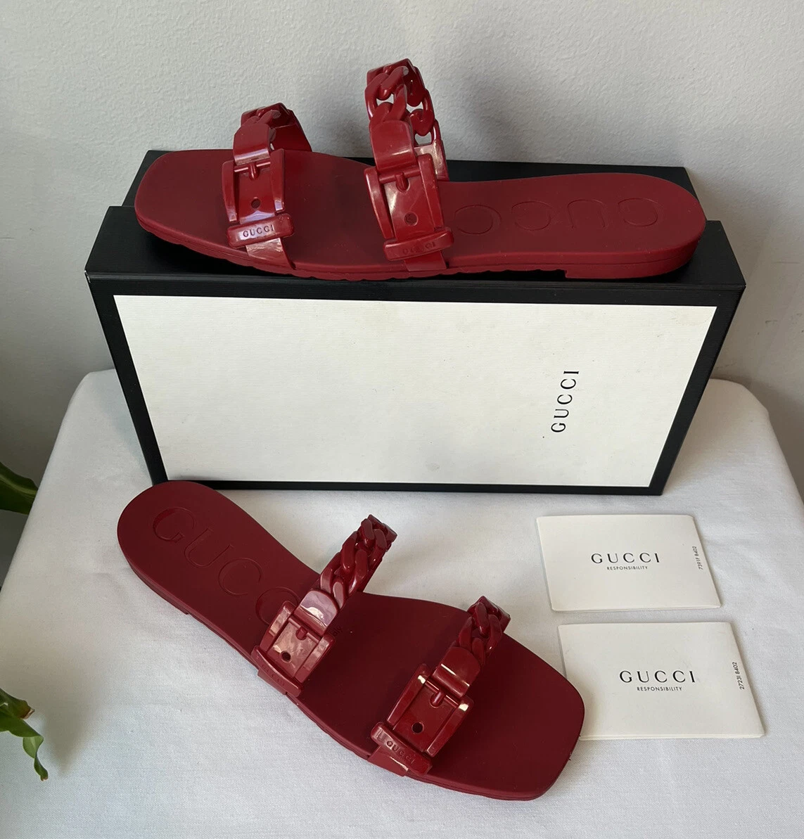 Red womens gucci best sale slides