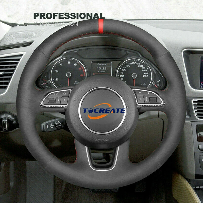 Cubierta de volante de gamuza negra hágalo usted mismo para Audi Q3 Q5 2013-2017 Q7 2012-2015 #F026 Foto 2 de 4