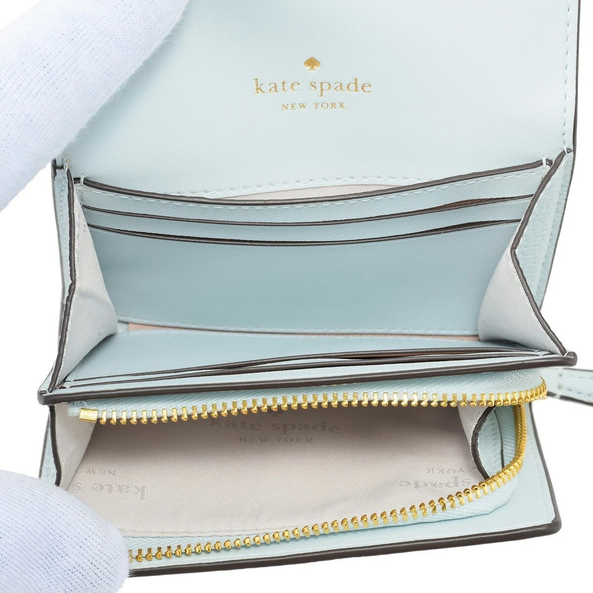 Kate Spade Kayla SM L-Zip Light Blue Leather Wallet KK056 Hazy