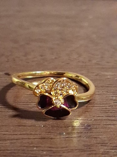 PANDORA AUTHENTIC BRAND NEW DEEP PURPLE PANSY RING CZ GOLD PLATED SIZE 8 - Picture 6 of 19