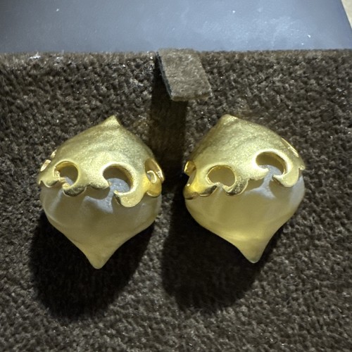 Karl Lagerfeld Vintage High End Lucite Gold Tone Pierced Earrings Rare Frosted