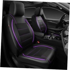 Universal FIT Piping Leather Two Front Seat Covers, Waterproof Black  Purple