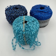 Ladder Ribbon Yarn Multi Color Assorted Blue Lot of 3- Variable Lengths