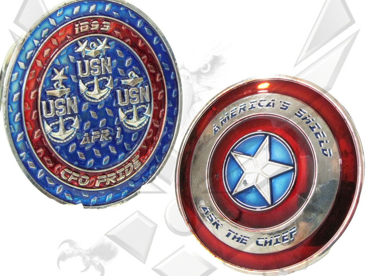 US Navy USN Captain America Shield Ask Chief CPO Challenge Coin