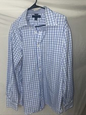 Tommy Hilfiger Men's Blue White Plaid Cotton Dress Shirt L