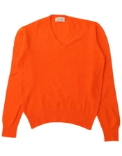 BENETTON Womens V-Neck Jumper Sweater IT 52 2XL Orange Wool AC05