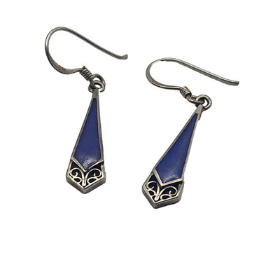 Boma Sterling Silver Blue Enamel Triangle Dangle Earrings Womens 1.5 In Jewelry