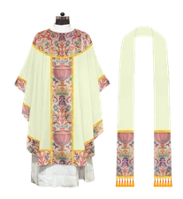 Liturgical Coronation Tapestry Priest Chasuble with matching stole - Off White