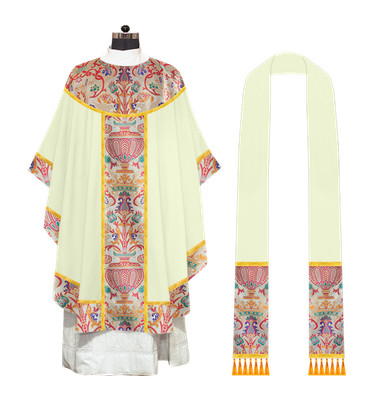 Liturgical Coronation Tapestry Priest Chasuble with matching stole - Off White