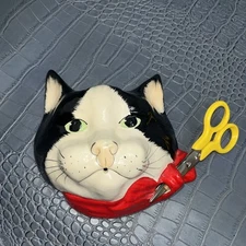 Vintage Babbacombe Pottery Tuxedo Cat String & Scissor Holder Laureston England