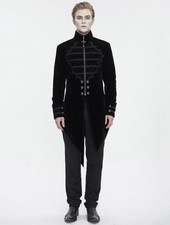 Devil Fashion Men Black Gothic Embroidery Stand Collar Swallow Tail Coat Jackets