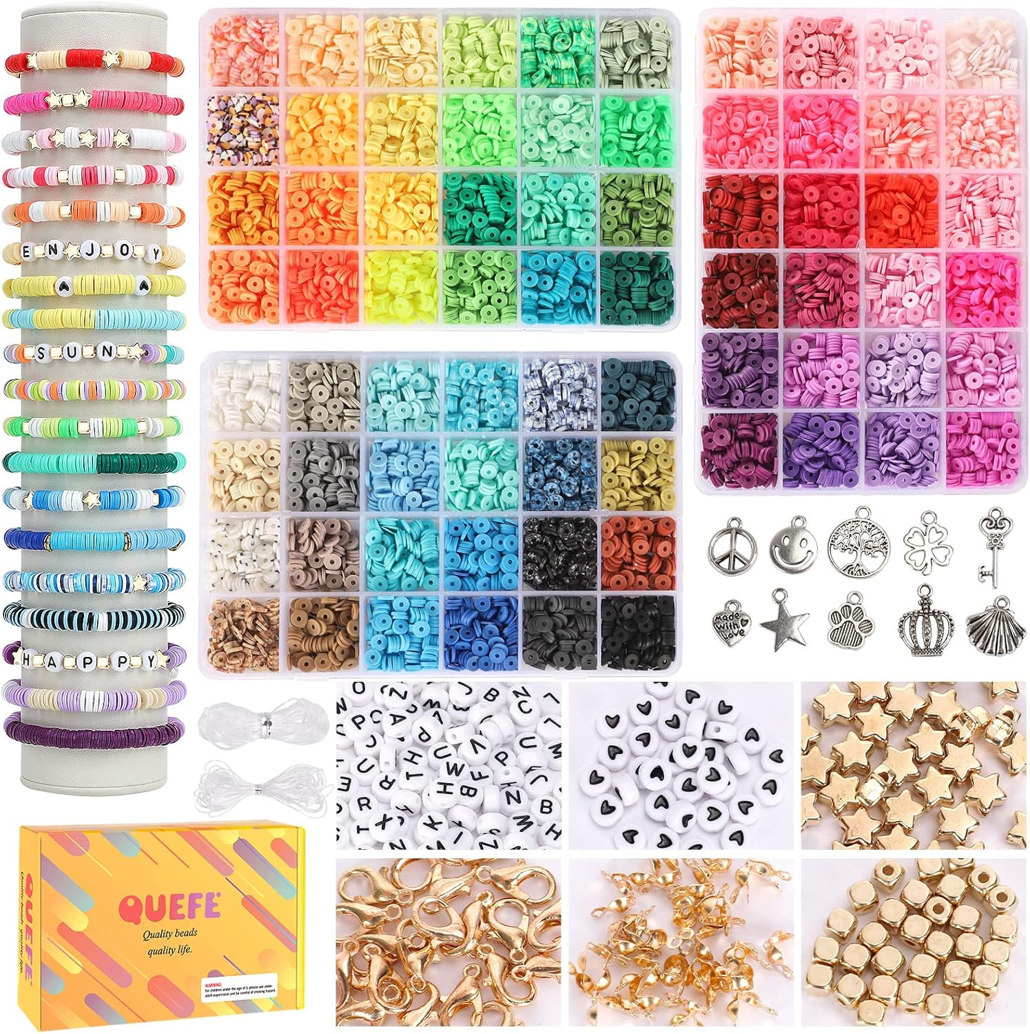 9000 Clay Beads Bracelet Kit with 72 Colors for DIY Friendship Jewelry Making