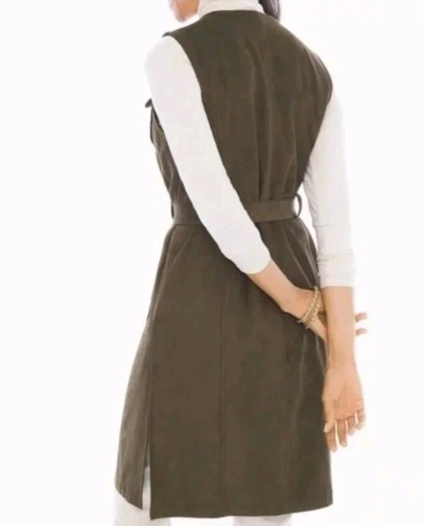 Chico's Faux Suede Vest Wrap Belted Sleeveless Tunic Long Jacket Sz 2 (US L/12) - Image 2 of 4