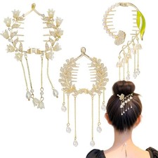 3 PCS Jewelry Rhinestone Hair Claw Clips for Women Long Tassel Hair Claw Clip...