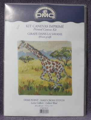 AFRICAN GIRAFFE demi point half cross stitch kit DMC printed canvas NIP