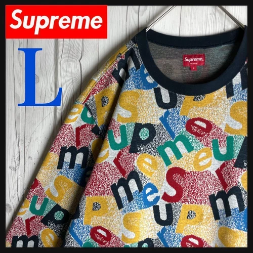 Supreme Allover Jacquard Logo Multicolor Sweatshirts Multi Color L