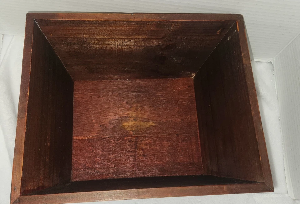 Wooden Trapezoid Box With Rattan Accents - Measures 11"L  X 9"W X 5"H - Image 3 of 4