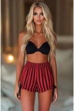 Black  Red Striped Bloomers Pantaloons Cosplay Pirate Gothic Victorian Vampire
