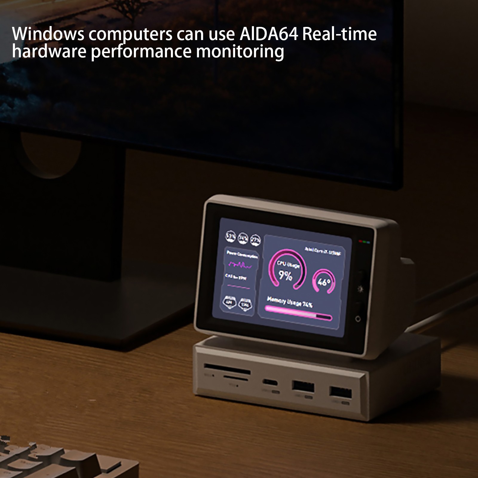 2024 3.5" IPS Mini Computer Secondary Screen Desktop Expansion Dock Case AIDA64