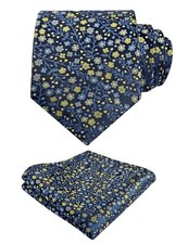 Mens 3.15inches Exquisite Floral Tie with Small Flower B142-navy Blue/ Yellow