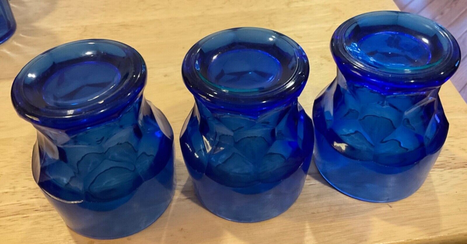Set of vintage Heavy Cambridge Georgian Cobalt Blue Juice Glasses 3 1/4”  4 oz