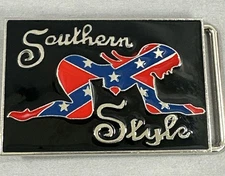 Southern Style Rebel Black Belt Buckle W/ Girl Model