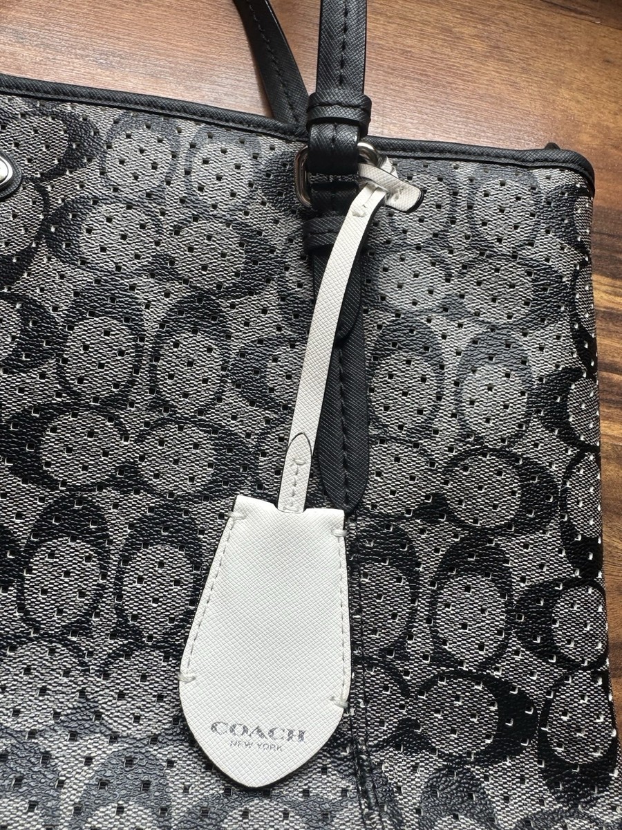 Coach Peyton Perforated Zip Top Tote F29886 Black/White | eBay