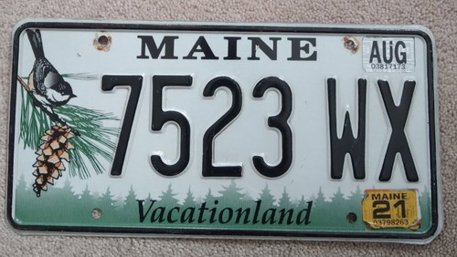 2021 Maine License Plate 7523 WX - Vacationland