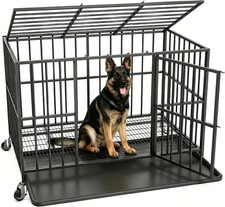 48 inch Heavy Duty Dog Crate with Dual Doors and Lockable Wheels Large Dog