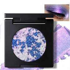 Marble Holographic Glitter Eyeshadow Palette, Purple Blue Half Magic Multichr...