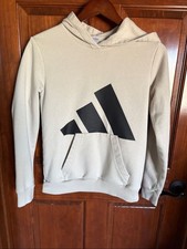 adidas Cream with Black Trefoil-Style Logo Fleece Hoodie- Boys Large 14/16