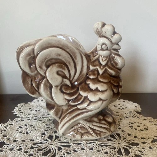 Vintage Shawnee Pottery USA Ceramic Rooster Planter #503 Brown/White 6.25” Tall
