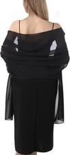 Chiffon Shawls and Wraps for Evening Dresses Women Elegant One Size, Black