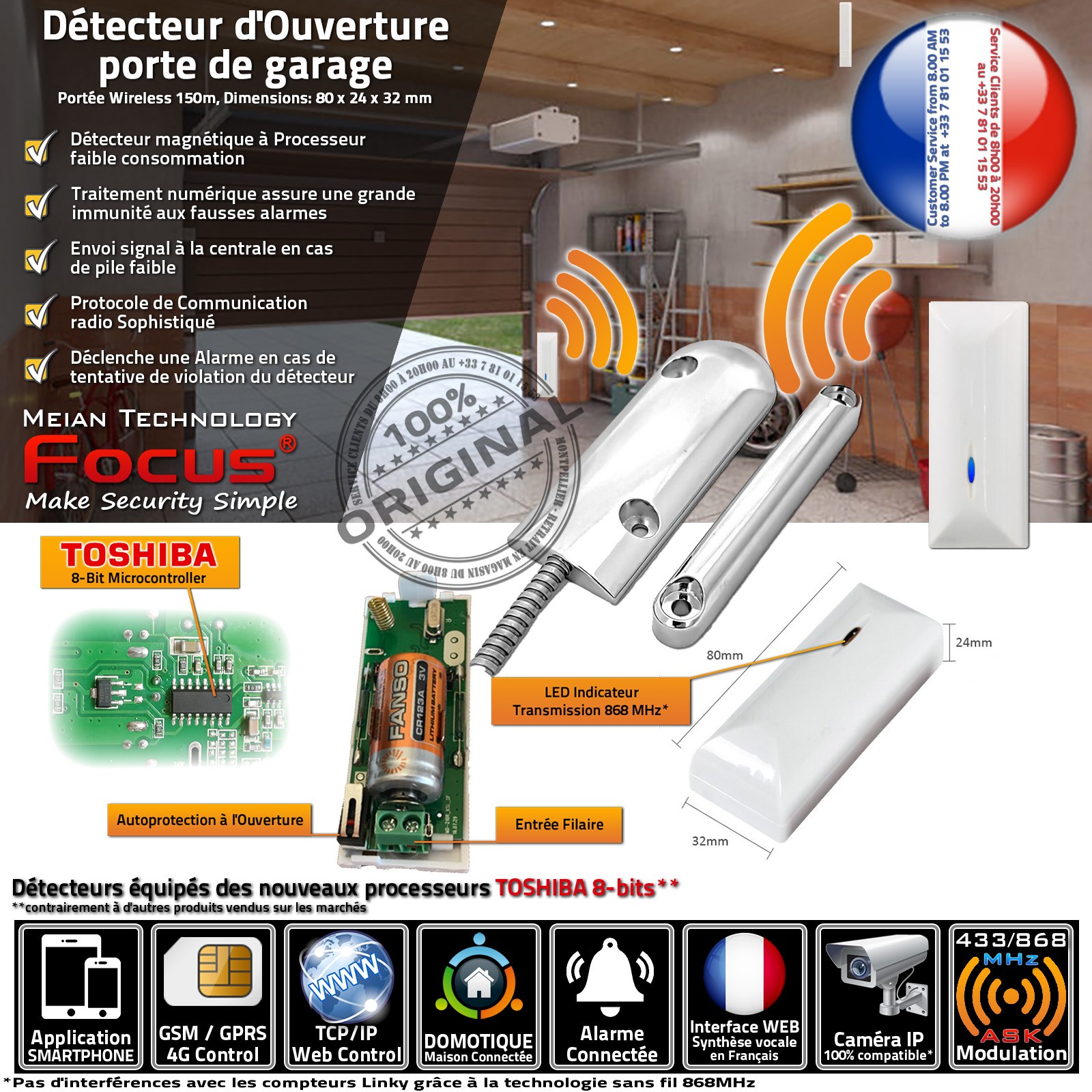 Détecteur d'ouverture MD212R pour porte de garage Alarme Atl