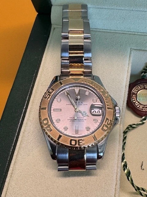 Rolex Yacht-Master 18k Yellow Gold/Steel Blue Dial 35mm Mid Size Watch 168623 - Image 3 of 4