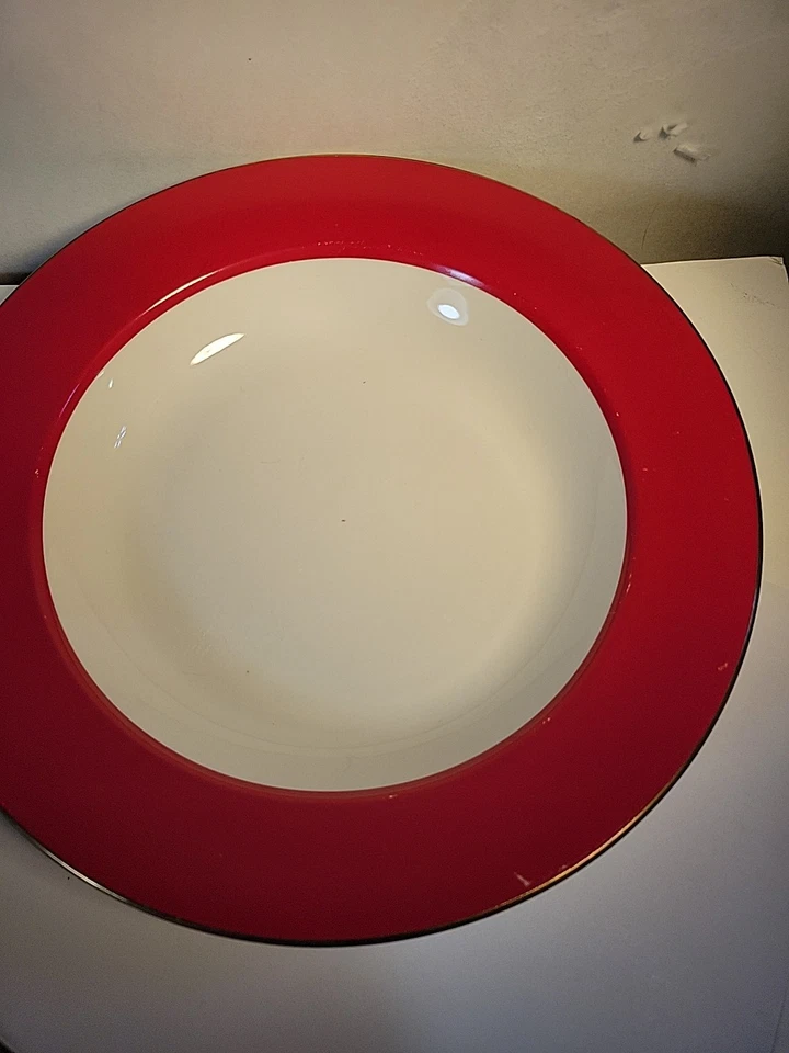 Juego de 3 cuencos de pasta de cerámica HOME vintage años 90 9 pulgadas rojo/blanco/dorado recortados Foto 2 de 4