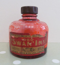 VINTAGE SWAN RED INK BOTTLE BY MABIE TODD & CO LONDON - NEARLY EMPTY