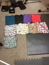 Lot Of 9 Scrubs Women M L Holiday V Neck Short Sleeve Christmas Dr Suess Tafford