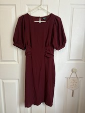Express Dress Puff Short Sleeve Maroon Burgundy Red Lined Dress Size Small NWOT