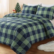 Comforter Queen 90x90 Inch 3 Piece Buffalo Plaid Green Navy Bedding Andency Soft