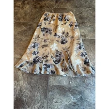 Y2K Vintage Esprit Floral Boho Skirt Beige  Ruffle Hem Slit US 7 Women's EUC