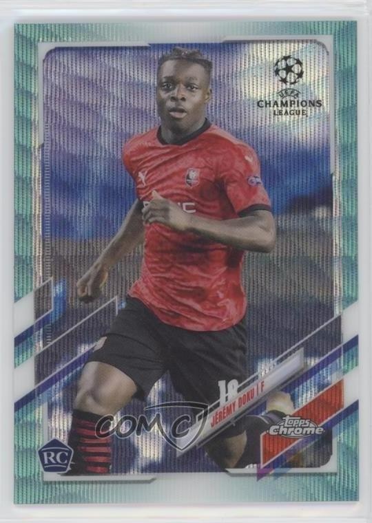 2020-21 Topps Chrome UCL Aqua Wave Refractor 35/199 Jeremy Doku Jérémy #2 03rx