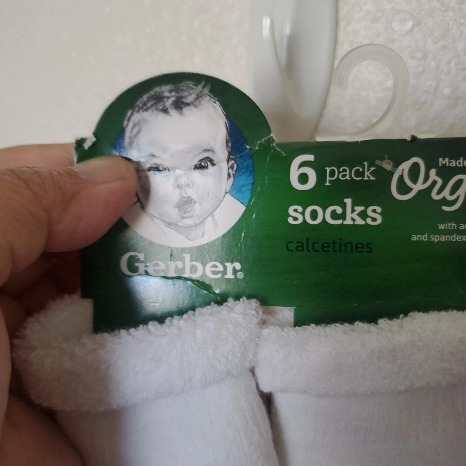 Gerber Baby White Socks Boys & Girls Plush 6 Pack Size 3-6 Months Organic Cotton - Image 3 of 4