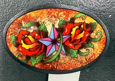 🎨 Buckle-Down x Tattoo Johnny Belt Buckle – Star & Roses Art Design (2009)
