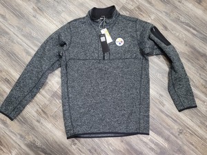 Pittsburgh Steelers Mens M Black Gray 1/4 Zip Fleece Jacket Antigua  NFL