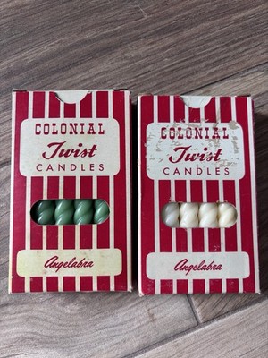 Vintage Colonial Twist Candle of Cape Cod Angelabra 2 Boxes White Pine Green USA