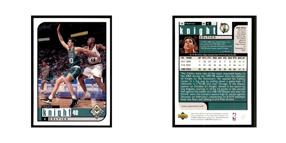 1998 UD Choice Travis Knight Basketball Cards #10 - Image 3 of 3